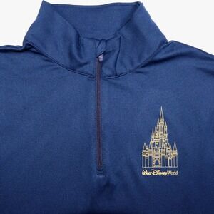 Disney Walt Disney World Navy Blue Quarter Zip‎ Pullover Castle Logo Small